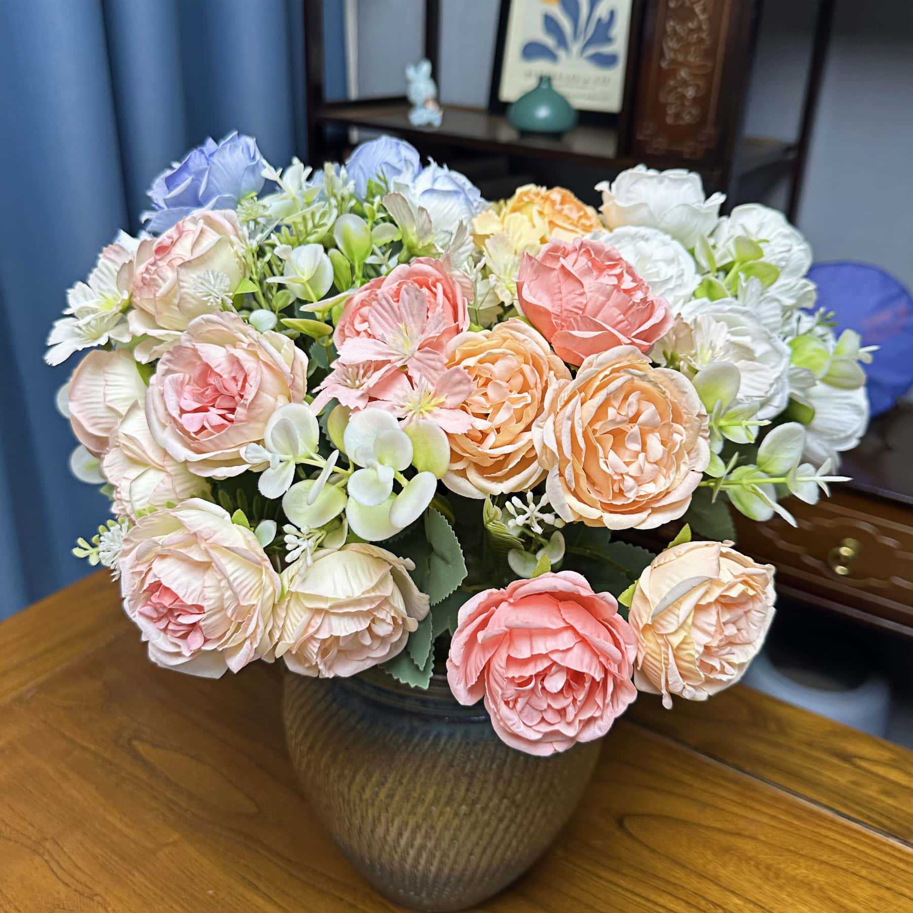 Flor artificial peônia de 6 cabeças revestida em tecido, buquê coreano para decoração de casamento, decoração de casa, enfeites de flores artificiais, atacado.
