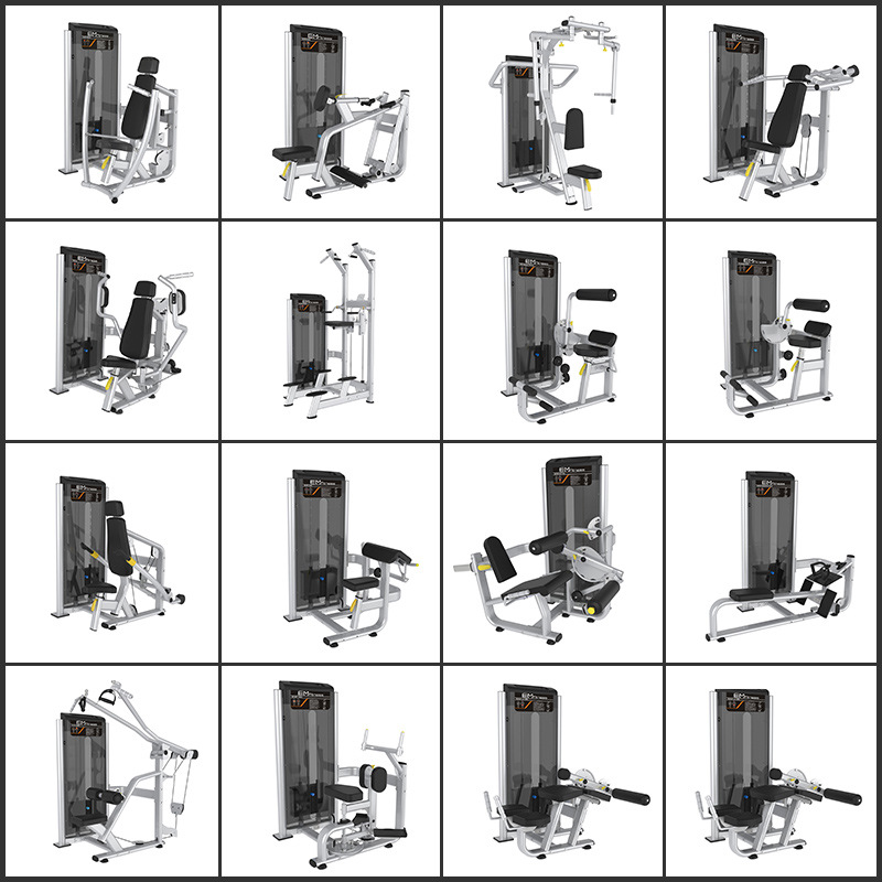 Equipo completo de gimnasio para press de pecho sentado, dominadas de espalda alta y baja, leg fly, remo, equipo comercial de entrenamiento de fuerza