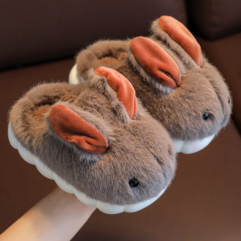 Children's Cotton Slippers Home Indoor Soft Bottom Autumn and Winter Wool Slippers Winter Girls Boys Baby Cotton Slippers Bunny