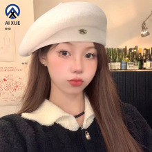 2025秋冬季羊毛呢贝雷帽女高品质定型大头围百搭显脸小蓓蕾画家帽