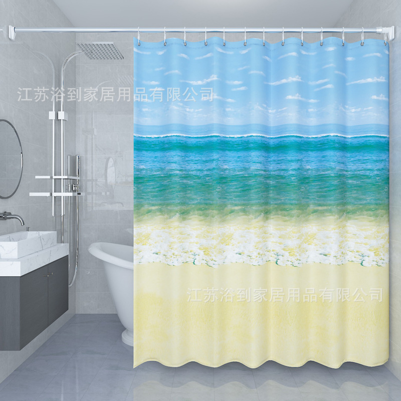 Cross-border marble pattern shower curtain waterproof mildew-proof bathroom non-perforated toilet partition curtain