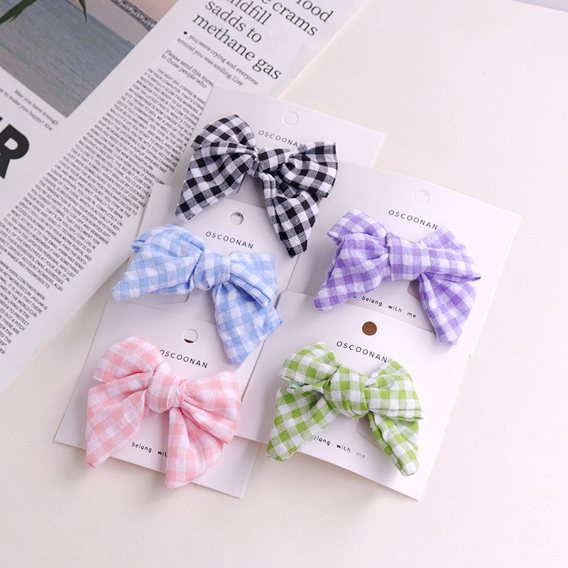 布艺格子蝴蝶结diy辅料儿童鸭嘴发夹配件小清新少女头饰服装辅料