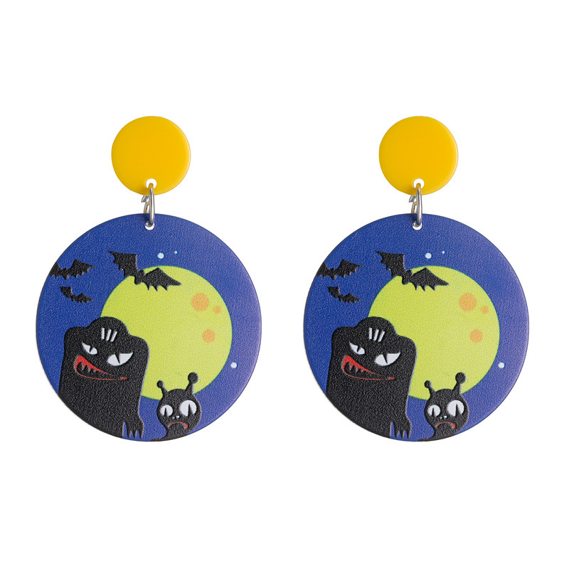 Nueva Halloween Stud pendientes moda personalidad puesta de sol extraña noche Luna bat pendientes mujer fabricante