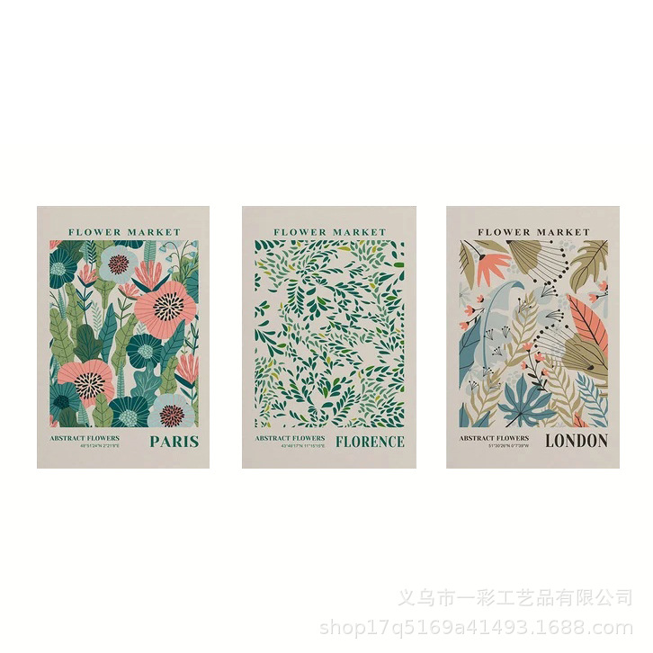 Tres pinturas abstractas de lona de flores y plantas con marcos, pinturas de paredes raspadas, arte moderno minimalista, instalación Bohemia