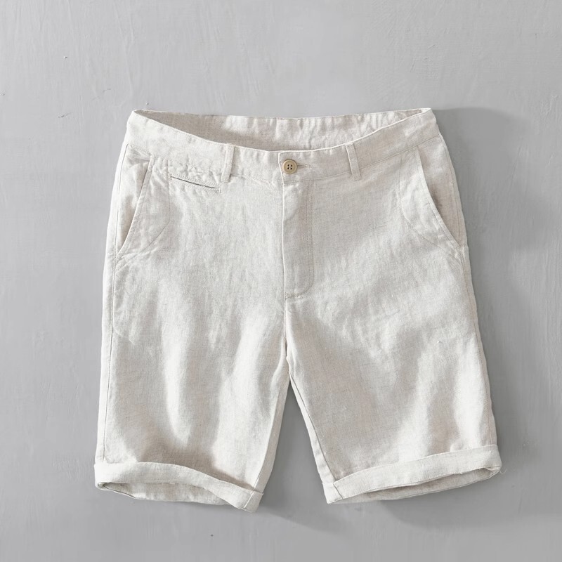Linen Shorts Men's Summer Thin Straight Loose Solid Color Beach Pants Linen Knee-Length Casual Mid-Length Pants