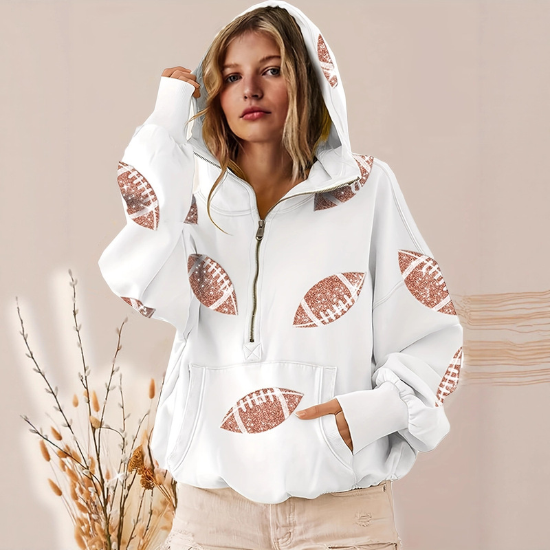 [in Stock] Cross-Border European and American Style Women's Soccer Digital Print Hoodie Long-Sleeve Zip-Up Pullover for Women 445