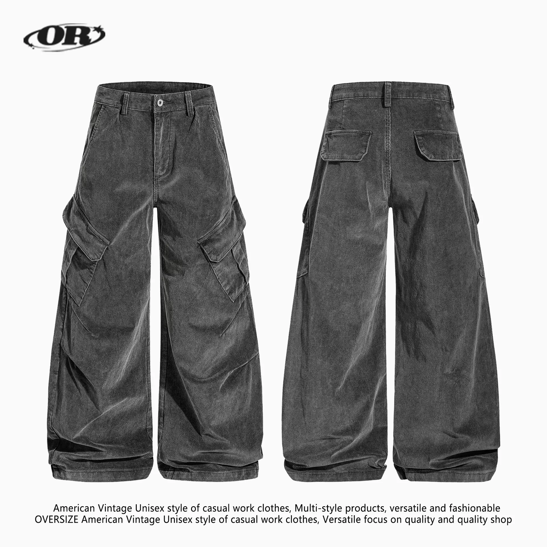 OREETA丨美式重磅灯芯绒弯刀裤男女可穿潮牌中性风宽松阔腿休闲裤