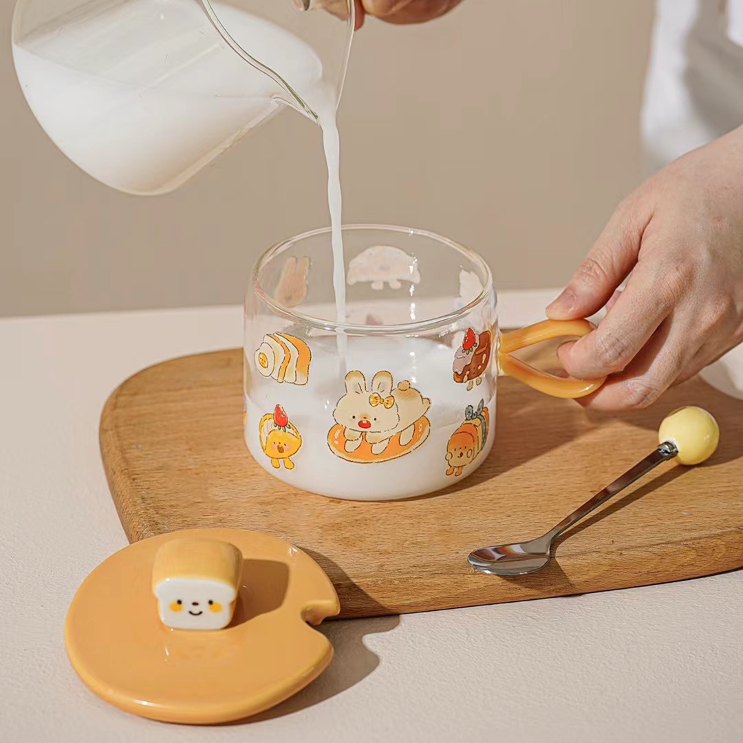 Creativo personalizado pan taza de agua de cristal de alta apariencia lindo animal de dibujos animados taza de regalo taza