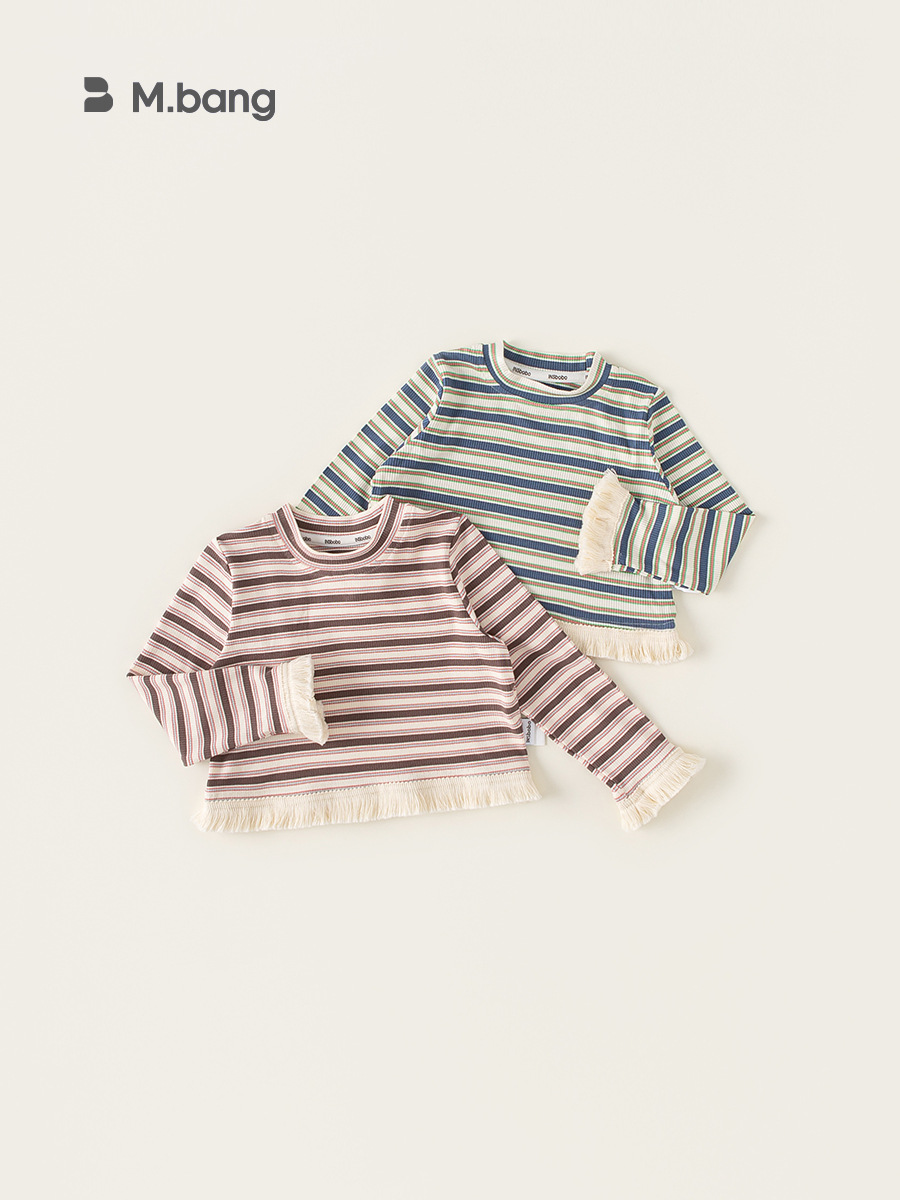Youbao ropa para niños, ropa de otoño para niñas, camiseta de manga larga, camisa de fondo a rayas para niñas con flecos personalizados, ropa para niños de moda, ropa para niños