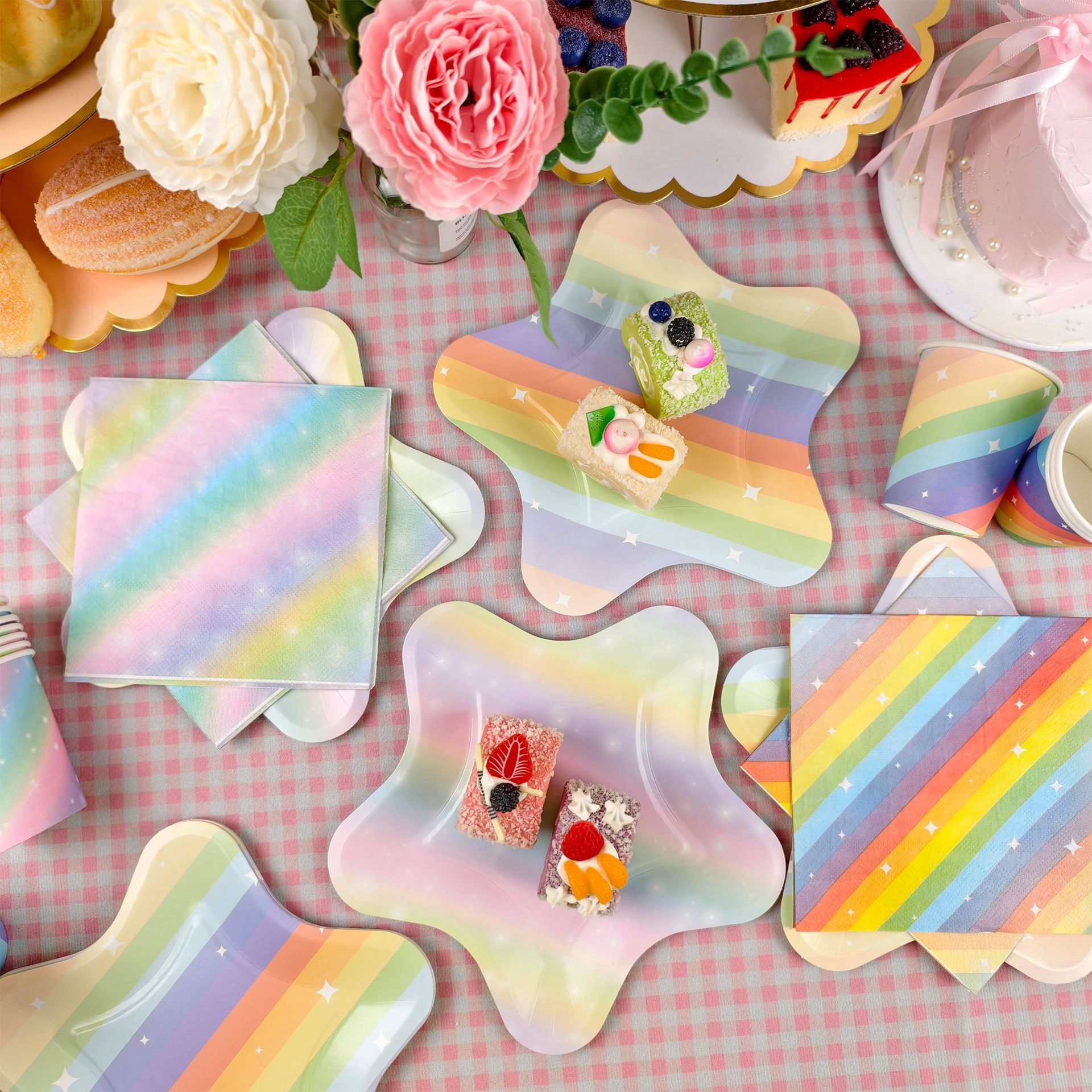 Galaxy Star-Shaped Disposable Party Tableware Set - Colorful Plates, Cups & Napkins For Birthday & Celebration Decor​_voghion.com