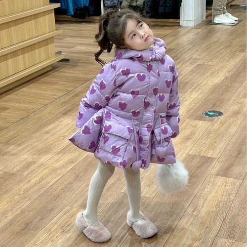 冬季新款童装 韩版童装 女童裙摆式棉服 可爱爱心连帽棉衣