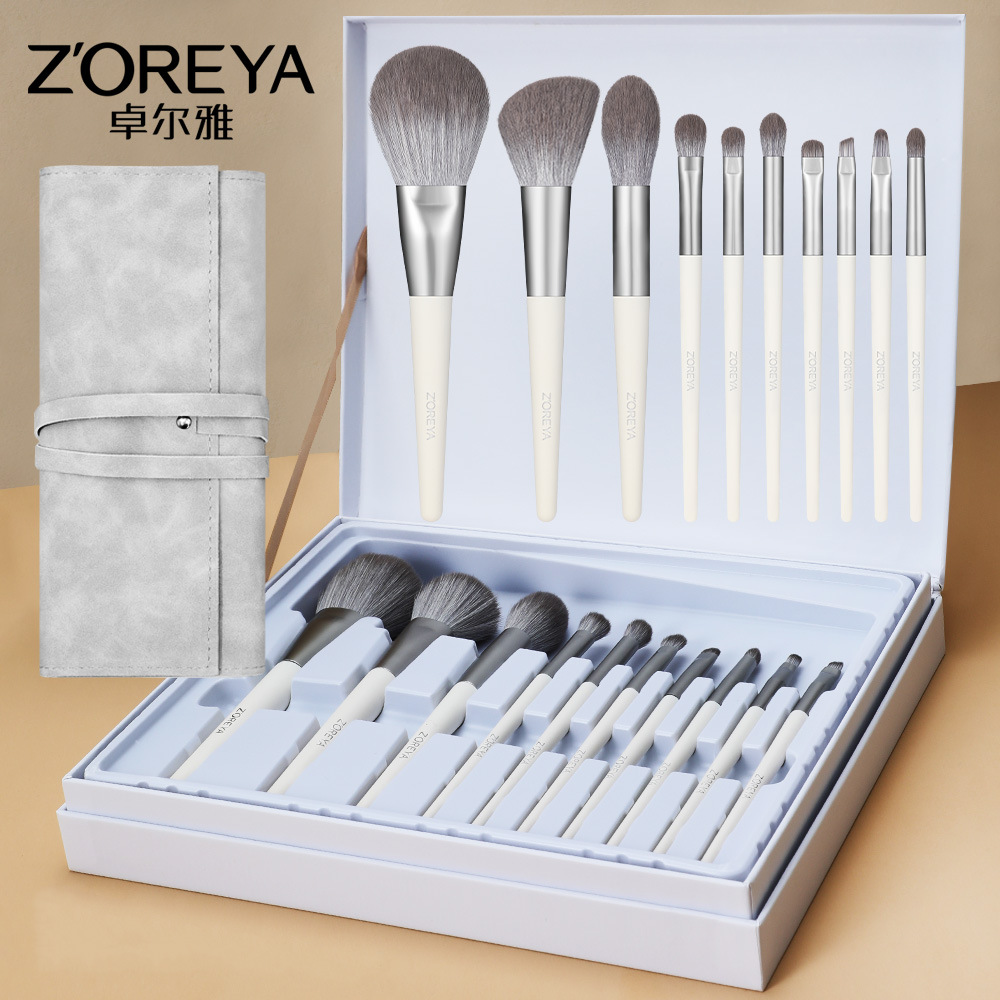 Zhuolya luz lujo conjunto completo de plata biónica cola zorro nano micro talla herramientas belleza caja regalo 10 pinceles maquillaje traje