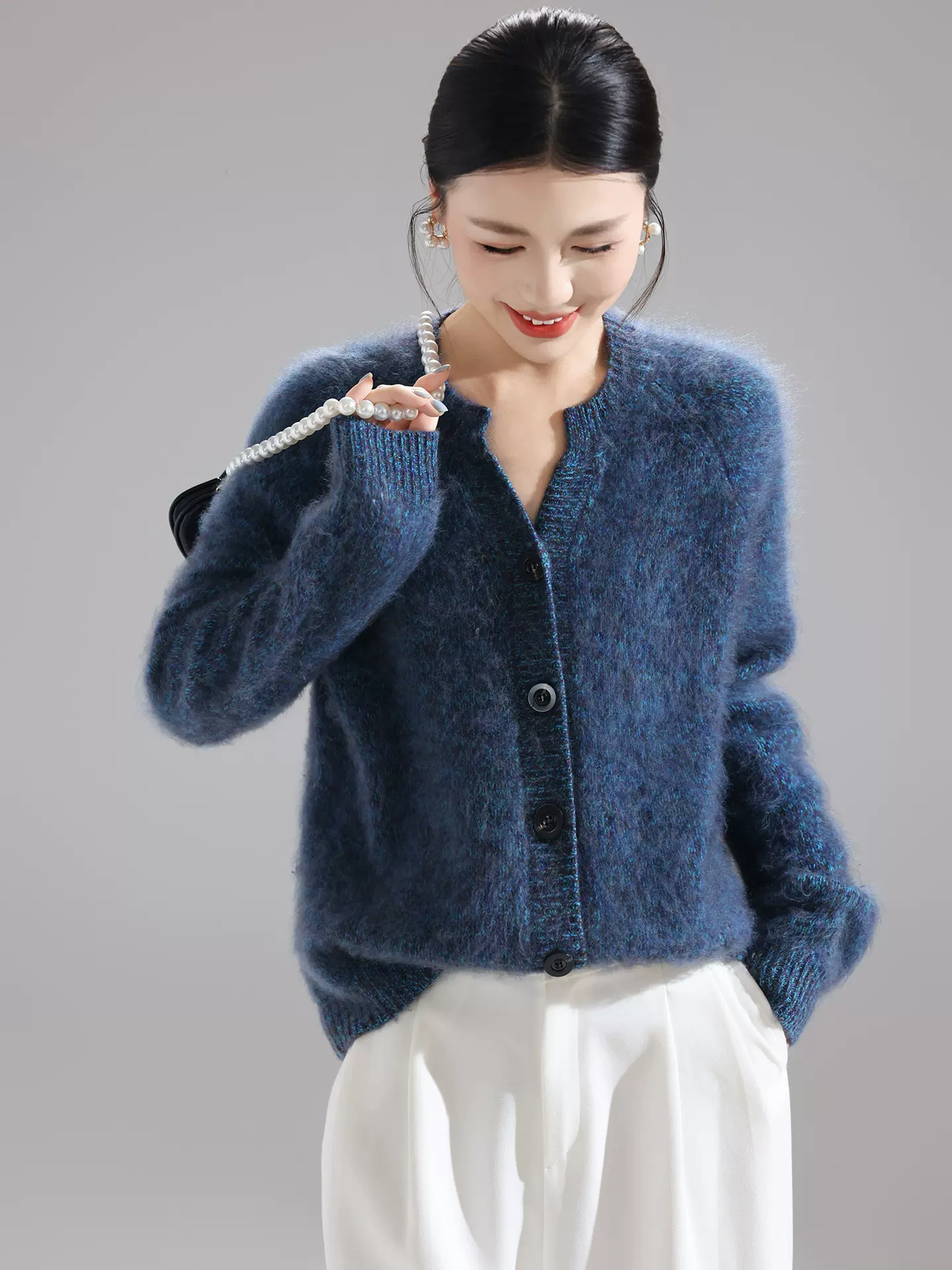 软圆领加厚外套上衣款羊毛糯时尚秋冬开衫女保暖羊绒拉绒百搭绿色