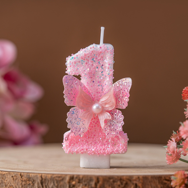 Cross-Border Xiyin Creative Pink Diamond Butterfly Butter Lamp Digital Birthday Candle 0-9 Decorations_voghion.com