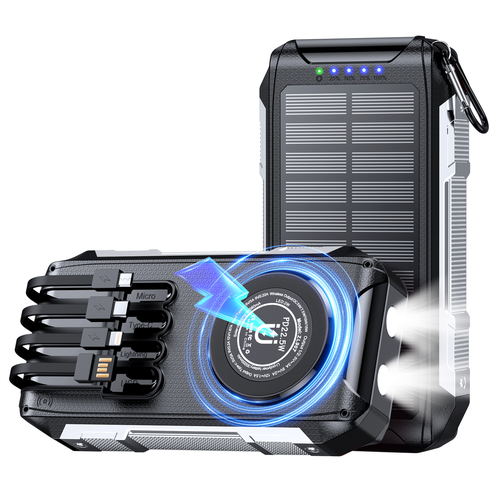 Transfronterizos inalámbricos carga solar fuente de alimentación móvil estándar real 30000mAh gran capacidad al aire libre tesoro de carga logo personalizado