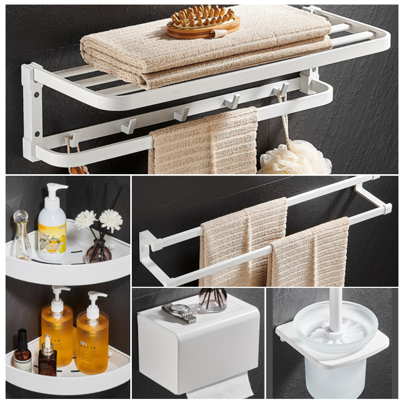 Espacio de aluminio pistola gris toalla rack de almacenamiento de baño Baño montado en la pared baño toalla rack traje Punch-libre