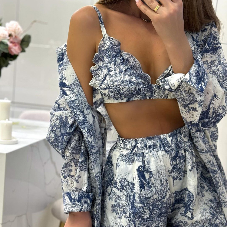436g Weight Long Sleeve Sleeve Length Polyester Fabric Type Shorts Co-ord Set Sets Type 3 Pieces Set Quantity Holiday Occasion V Neck, Turndown Neckline Loose Fit Type Animal, Plant Pattern Summer, Spring Season Women's Gender Printing, Button Design Vintage Style, Streetwear Style Holiday Women's Vintage Style Streetwear Animal Plant Polyester Printing Button Shorts Co-ord Set Shorts Sets 无