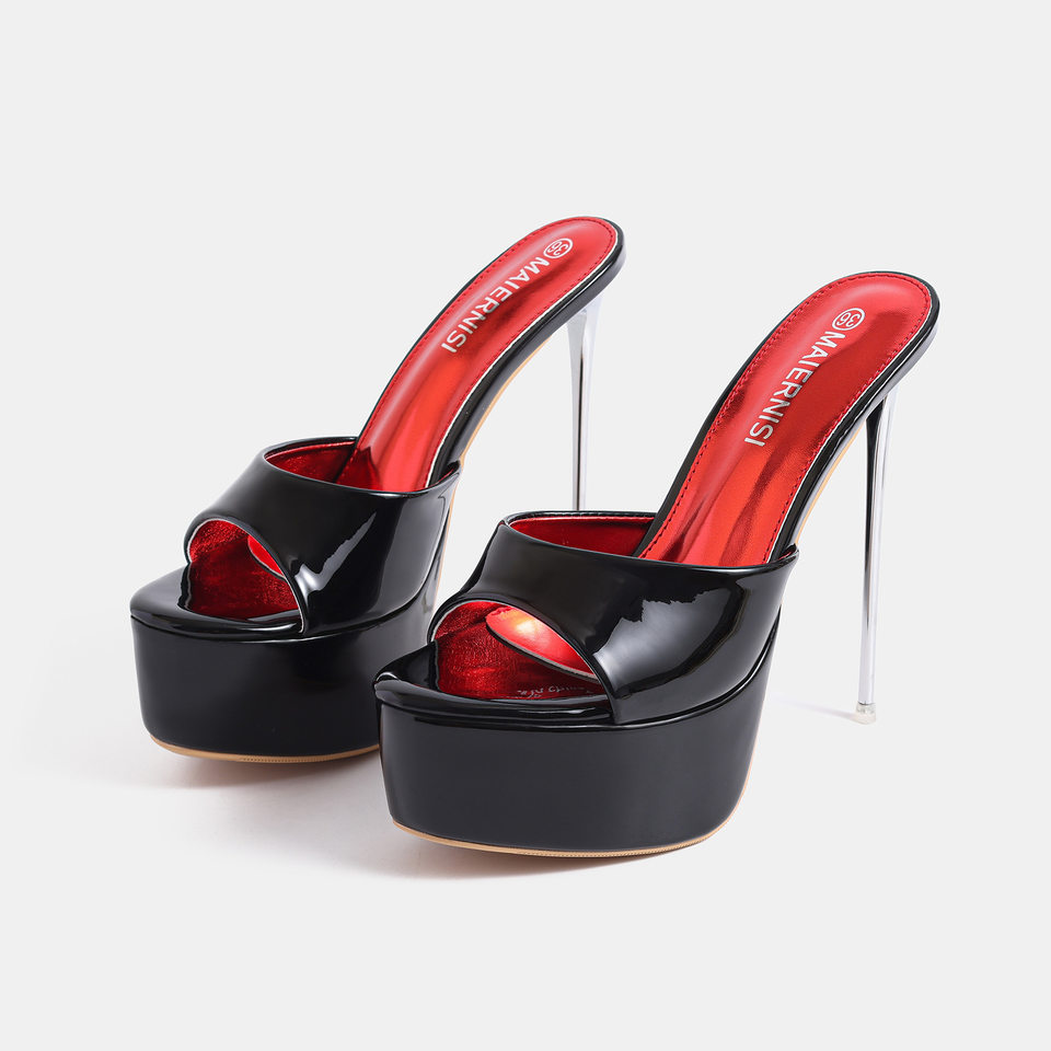 Dép sandal nữ quai ngang gót siêu cao 9 cm, đế platform 4 cm, hở mũi, chống thấm nước — Màu be, màu đen chi tiết 6