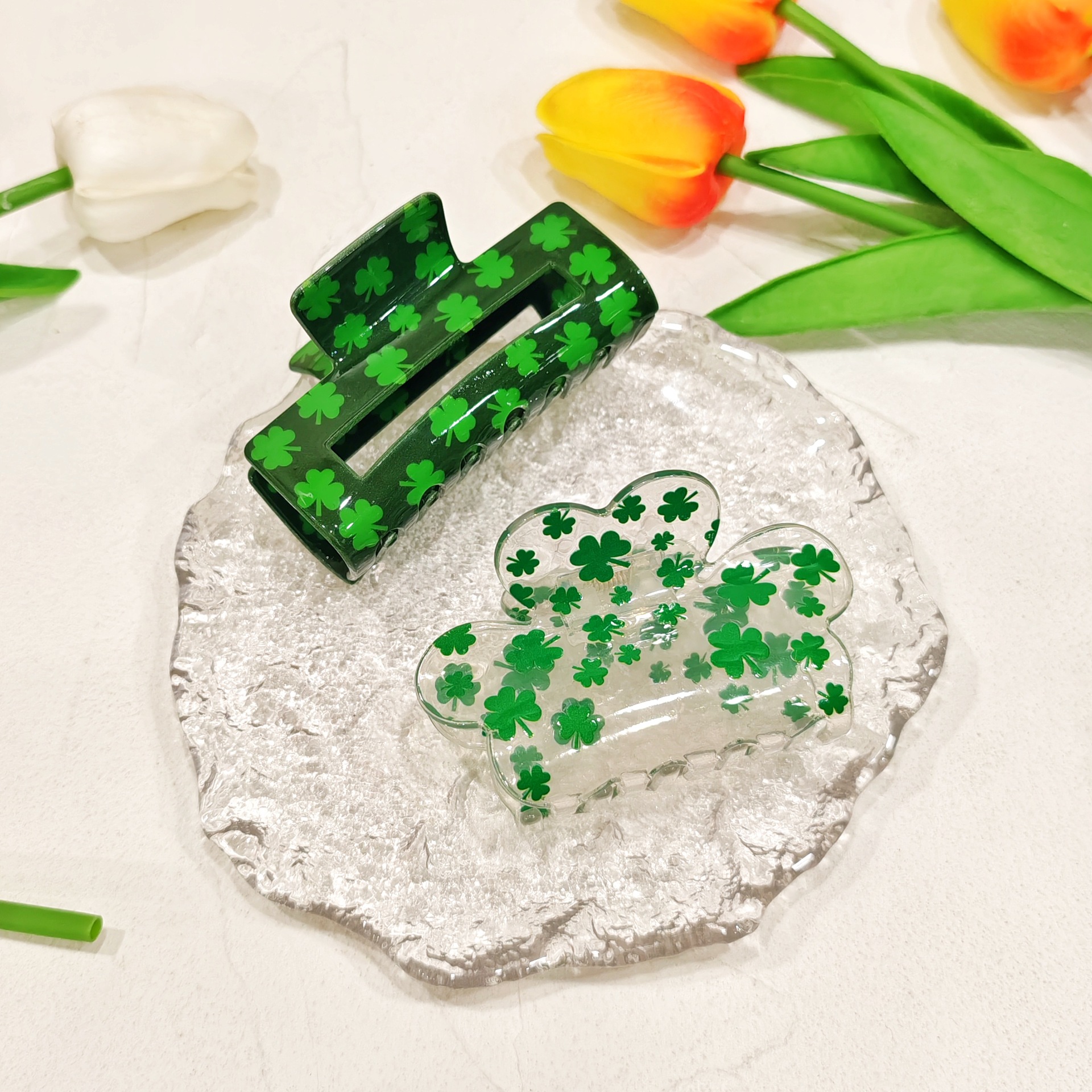 Hair Claws Hair Accessories Type Pastoral Women's Shamrock Four Leaf Clover Arylic Hair Claws