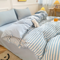 Japanese-style washed cotton bed sheet set (4 pieces) wholesale simple striped duvet cover dormitory bed set (3 pieces) Nantong bedding