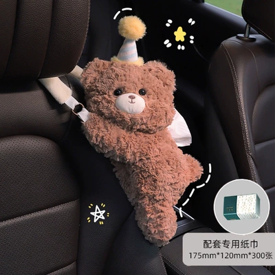 Creative cartoon cute plush hanging tissue Car tissue box/set - hat-wearing-bear-hanging-tissue-box-comes-with-1-pack-of-special-tissue-paper