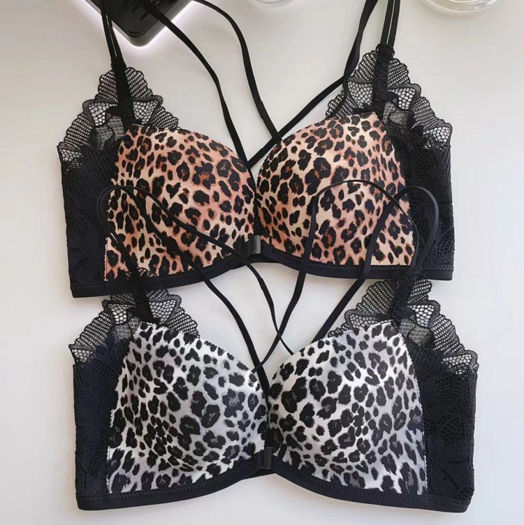 Sexy leopardo 3229 brillante sin costuras superior delgada inferior gruesa espalda ropa interior de las mujeres empuja hacia arriba el sujetador inalámbrico cómodo