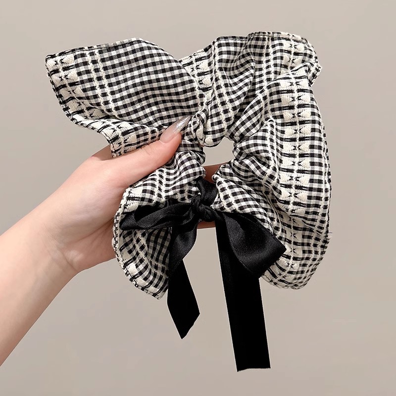 1#검은색 체크무늬 사각 머리끈 S사이즈-20cm