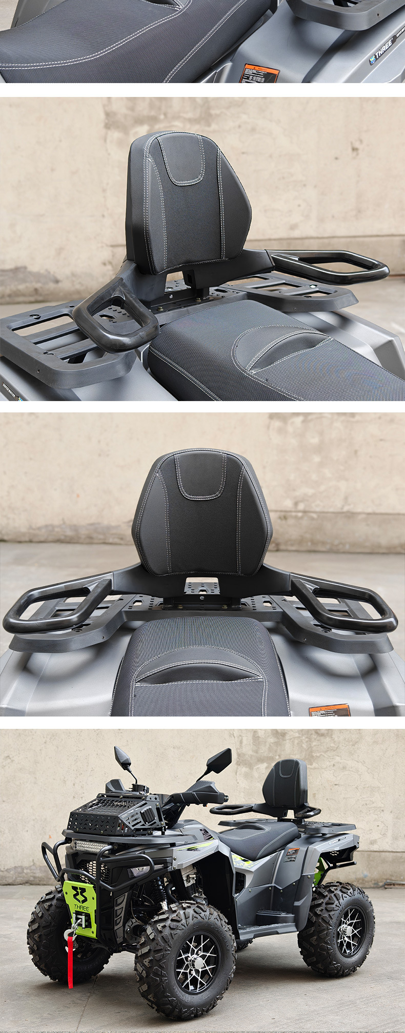 Rear seat cushion for ATV, all-terrain vehicle, beach vehicle, universal backrest for go-karts, wear-resistant and waterproof leather seat cushion and backrest