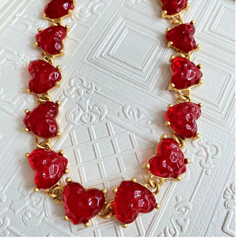 Retro Heart Shape Alloy Glass Inlay Artificial Gemstones Womenu0027S Bracelets Earrings Necklace