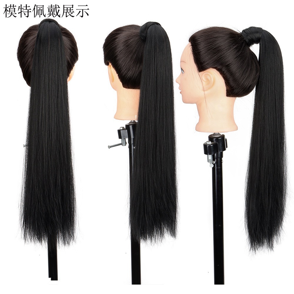 Transfronterizos Europeos y estadounidenses de cola de caballo Straight Ponytail peluca de cola de caballo larga barra de goma peluca de fibra química