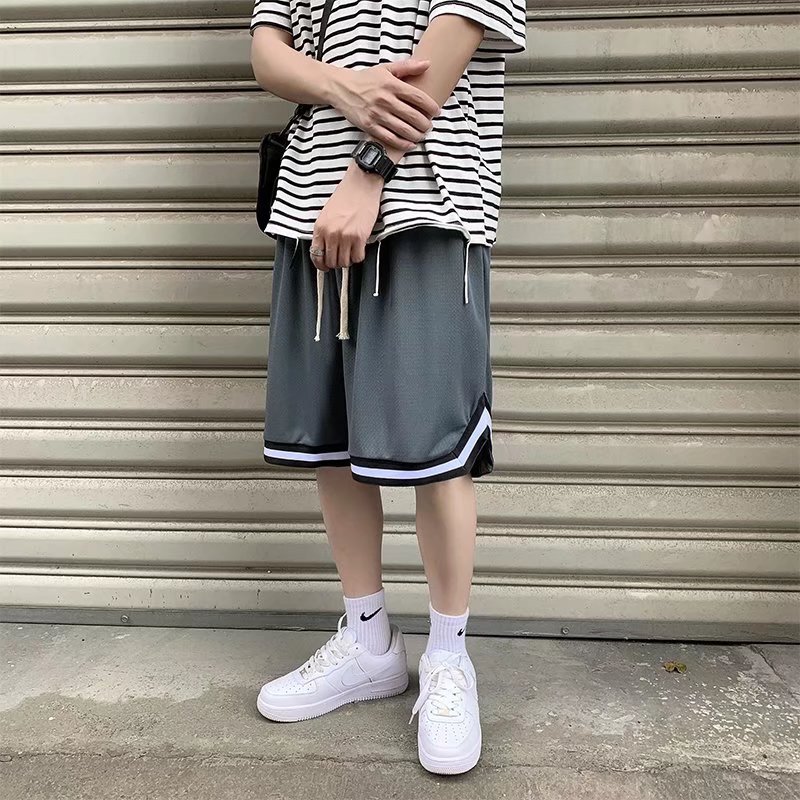 Pantalones cortos casuales de verano para hombres, marca de moda ins, color sólido, contraste simple, moda, tubo recto suelto, pantalones deportivos de cinco puntos