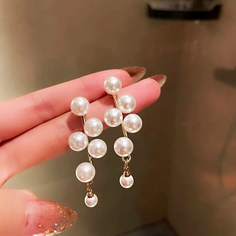 925 シルバー針ロングパールタッセルイヤリング女性のハイエンドレトロな気質パールイヤリングイヤリング卸売|undefined