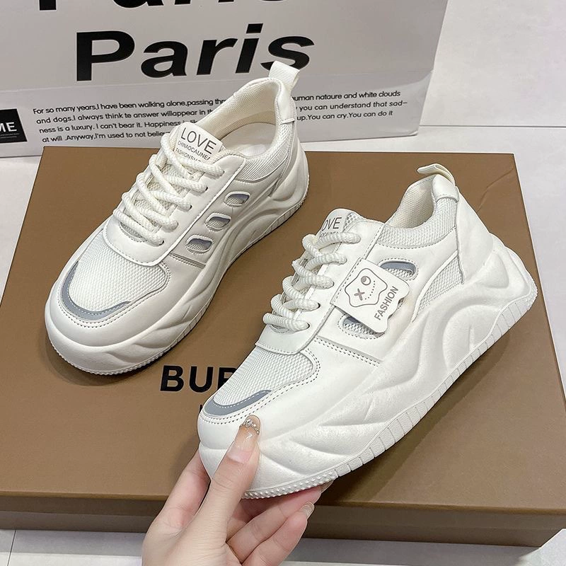 Летние полые маленькие белые туфли с толстой подошвы новая сетчатая пряжа