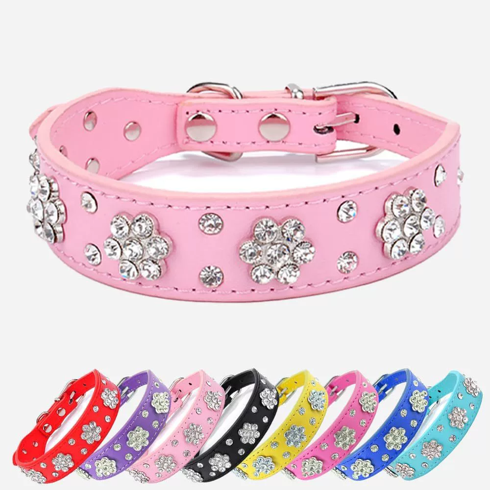 Блестящий стразы для домашних животных ошейник из сливы украшения собачий ошейник удобный кожаный собачий тягач Amazon