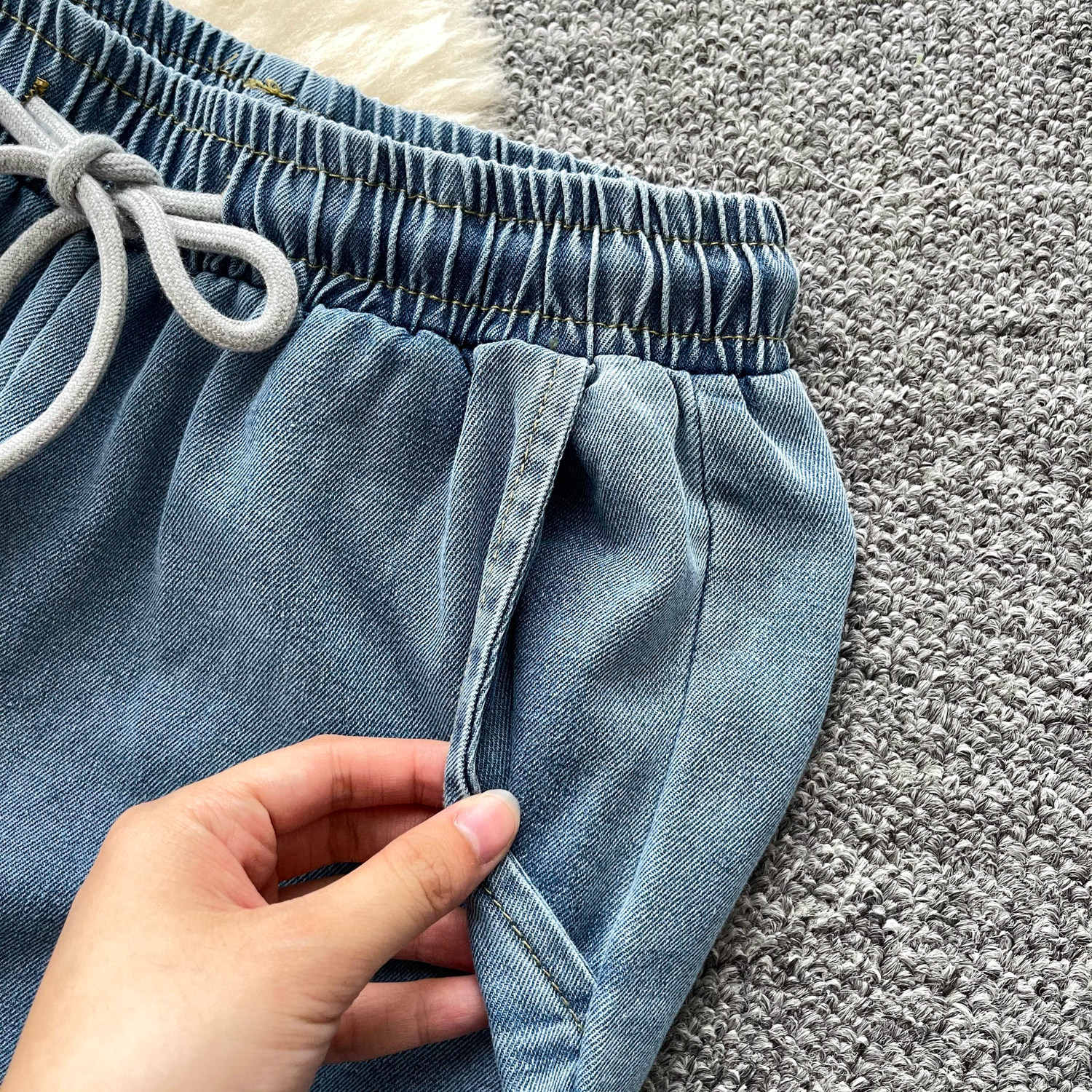 Retro Patchwork Denim Set for Women Short Sleeved Hong Kong Style Summer Casual Straight Leg Pants Two Piece Slimming Outfit_ecoleips.com