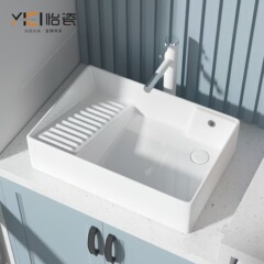 セラミックカウンタートップ洗面器、後部側面排水バルコニー洗濯洗面器、洗濯槽付き、家庭用洗濯機洗面器