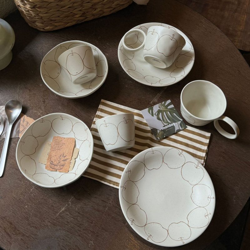 Creative Ugly Pear Ceramic Underglaze Color Tableware, Cute and Aesthetically Pleasing Dessert Bowls, Plates, Mugs, Breakfast Bowl and Plate Set