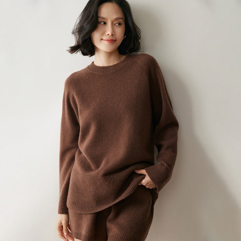 女式中长款羊绒衫秋冬新款插肩袖宽松圆领大码针织打底毛衣长袖|undefined