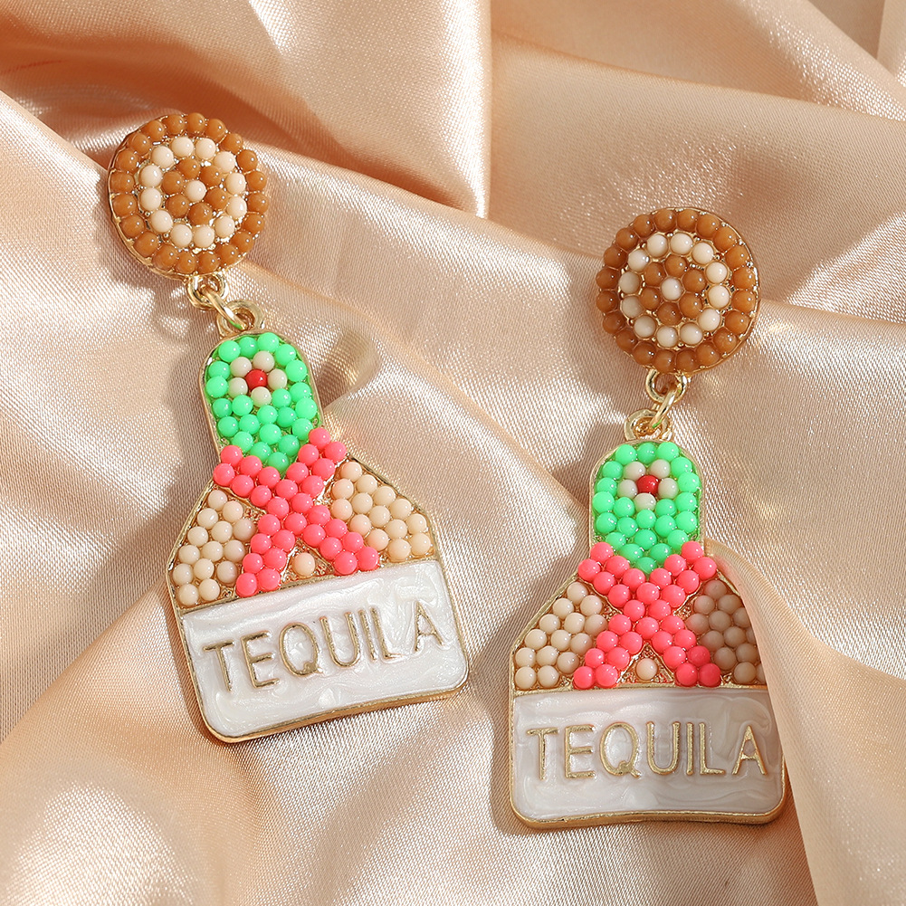 Bouteille De Vin Boucles D&#39;oreilles En Perles De Riz Bijoux En Gros Nihaojewelry display picture 4