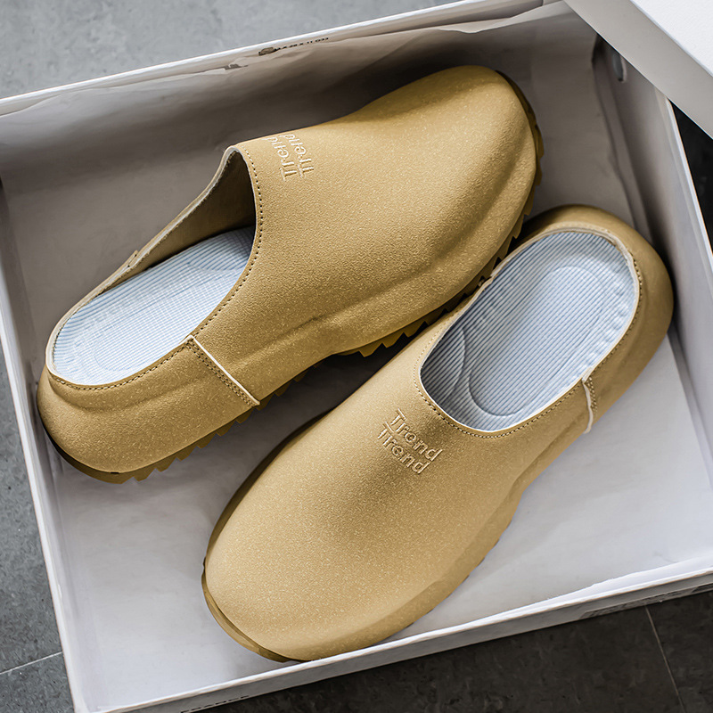 Ropa exterior 2025 nuevo estilo primavera y verano perezoso de un pie zapatos Muller de suela blanda zapatos Birkenstock medias zapatillas Baotou zapatos de hombre