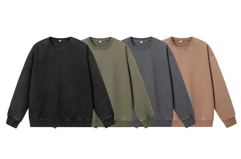 Vintage Washed Oversized Crewneck Sweatshirt - 330GSM Cotton Blend Drop Shoulder Unisex Pullover For Men & Women_voghion.com