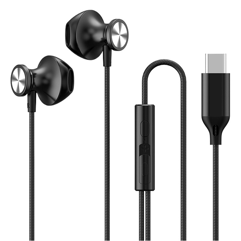 Transfronterizo digital Tipo-c auricular de metal en la oreja 3,5mm medio en la oreja bajo pesado con cable tapones para los oídos al por mayor