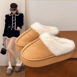 Cotton Slippers Women's Autumn and Winter 2024 Trendy Indoor Home Warm Thick Sole Non-Slip Dirt-Resistant Plush Wearing Cotton Shoes