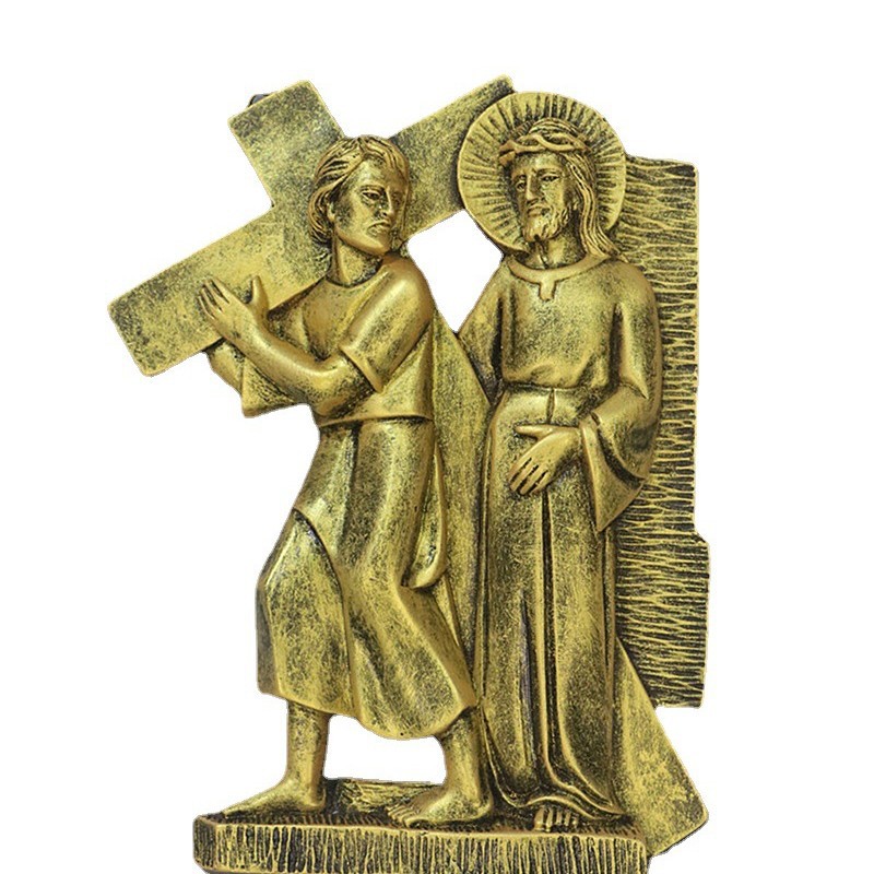 Pieza Decorativa Colgante de 22*35cm con las Catorce Estaciones de la Cruz, Decoración para Sala de Estar e Iglesia, Estatua Blanca Vintage de Imitación de Cobre