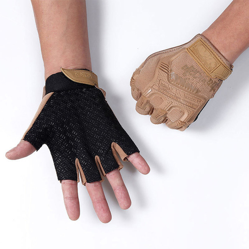 Fábrica al aire libre ciclismo deportes guantes tácticos hombres antideslizante desgaste-resistente militar ventilador sello Protección Medio dedo guantes de la bicicleta