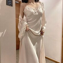 法式睡衣女感冰丝缎面宫廷性感纯欲吊带睡裙春秋公主睡袍套装