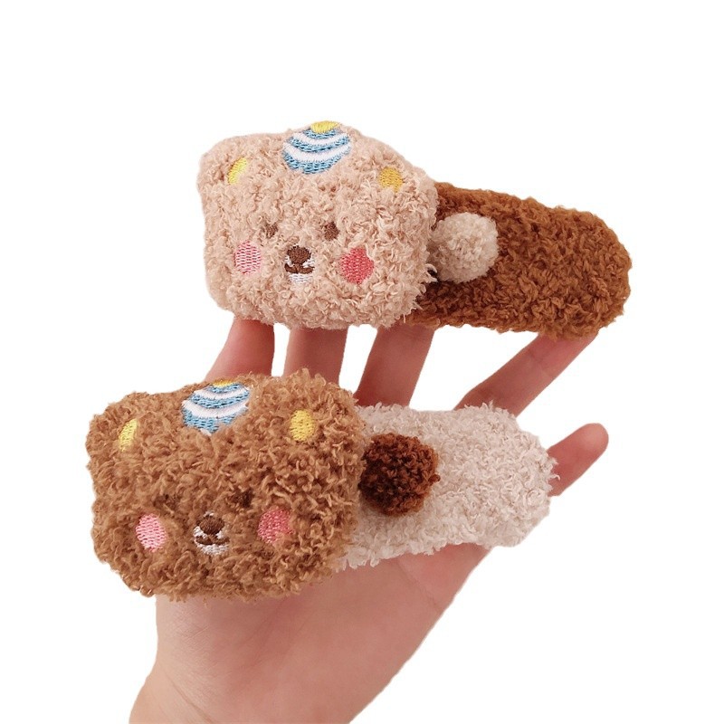 Clip de pelo de peluche lindo oso super grande clip de boca de pato de alto nivel de invierno / otoño lateral frisa clip de cabello de niña clip de cabello