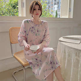 新中式睡衣女春夏季国风冰丝2024年新款丝绸感提花家居服套装