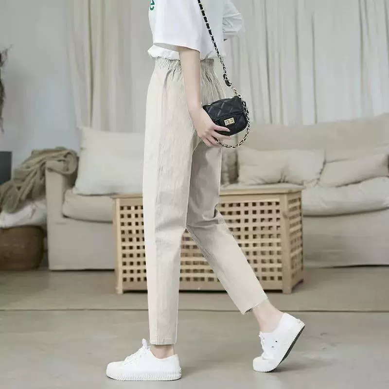 Узкие брюки из хлопка и льна для женщин, льняные новые весенне-летние свободные укороченные спортивные шаровары с высокой талией весны и лета 2025 года.