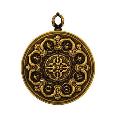 新款圆形八瑞相唐卡嘎乌盒文艺复古浮雕文玩唐卡吊坠项坠批发|ru